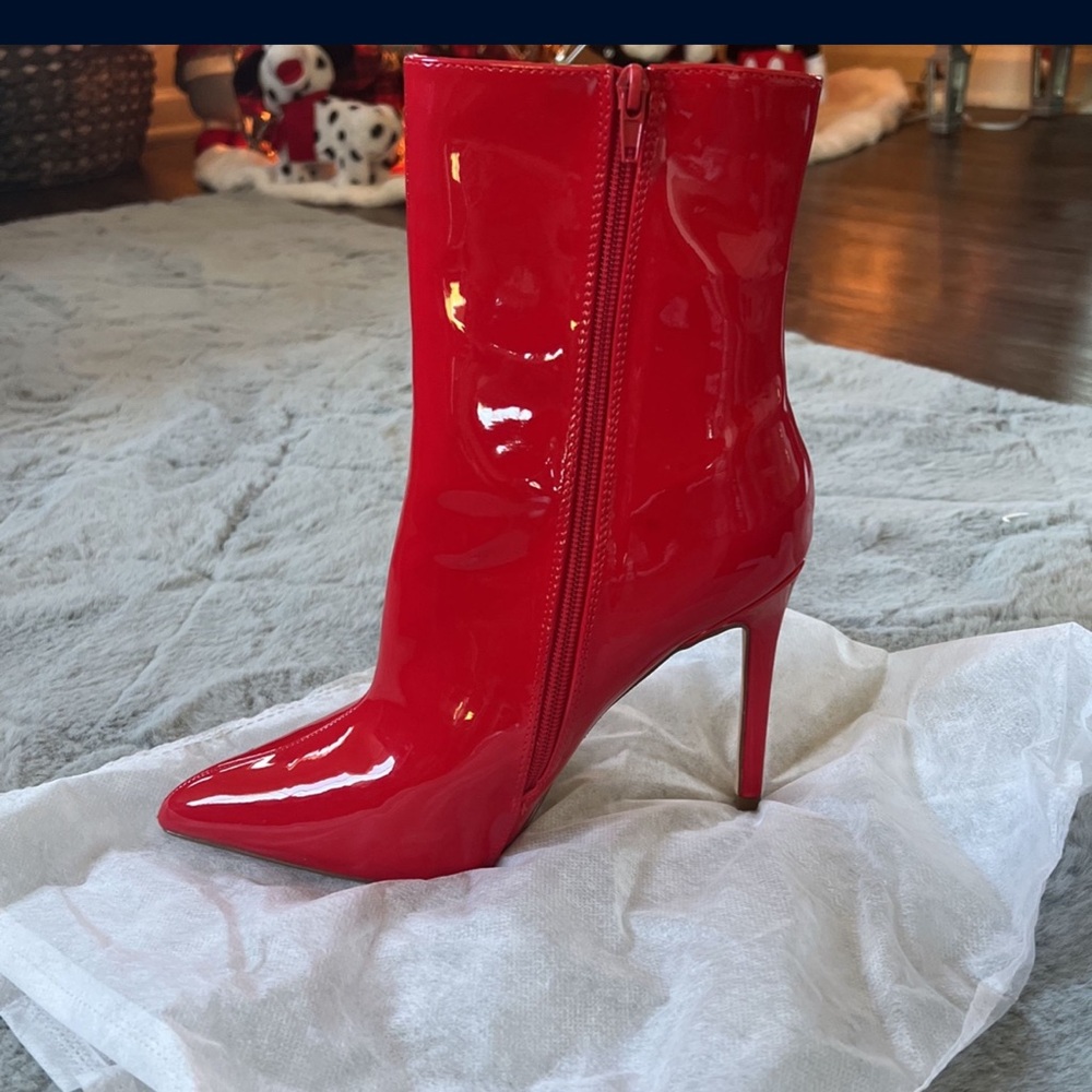 Red Patent Leather Ankle Boots